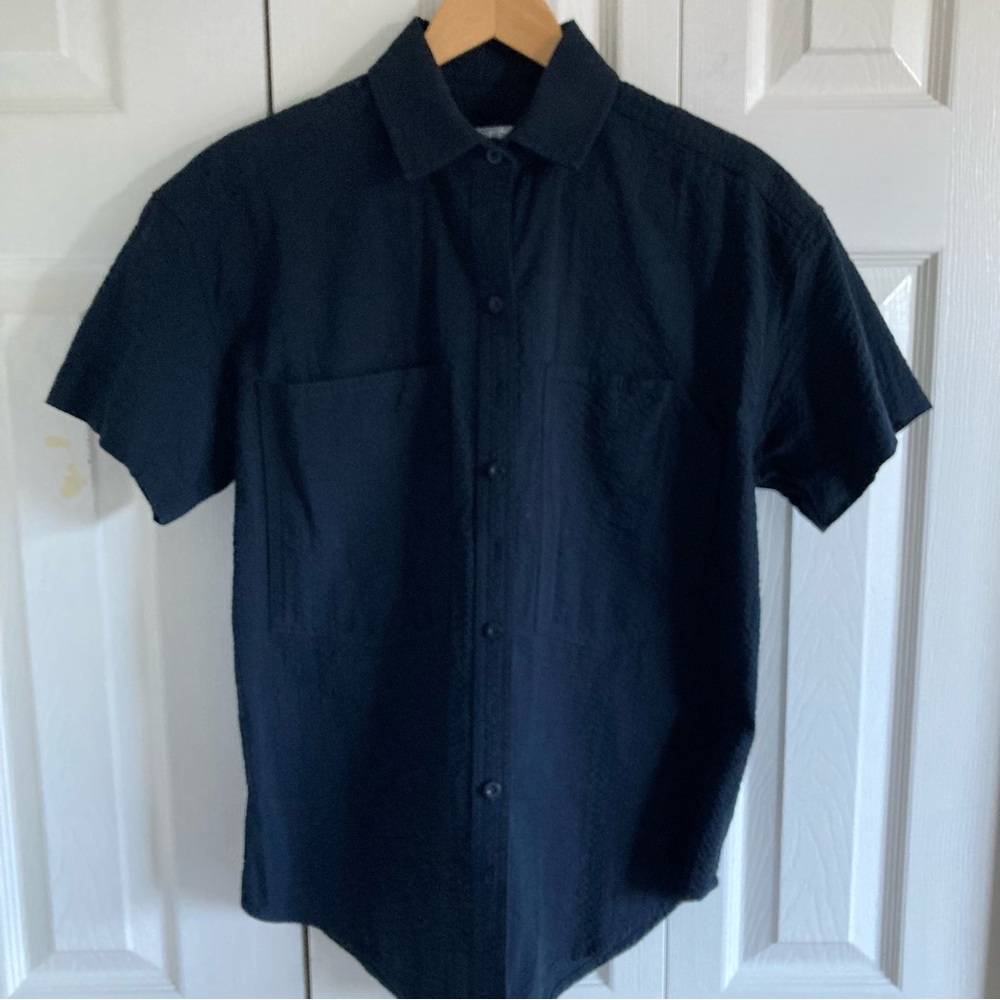 Power of My People Short Sleeve Wayward Fit Shirt in Black Seersucker Size S